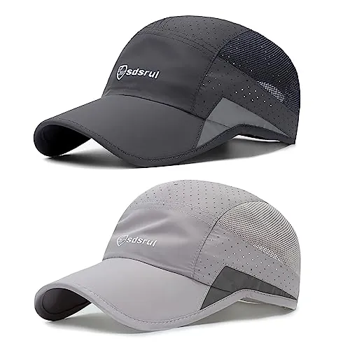 AYPOW 2 Packs Gorra de Béisbol Transpirable para Hombre, Protección Solar de Secado Rápido, Malla Plegable Lavable, Ligera Sombreros de Verano al Aire Libre con Hebilla Ajustable