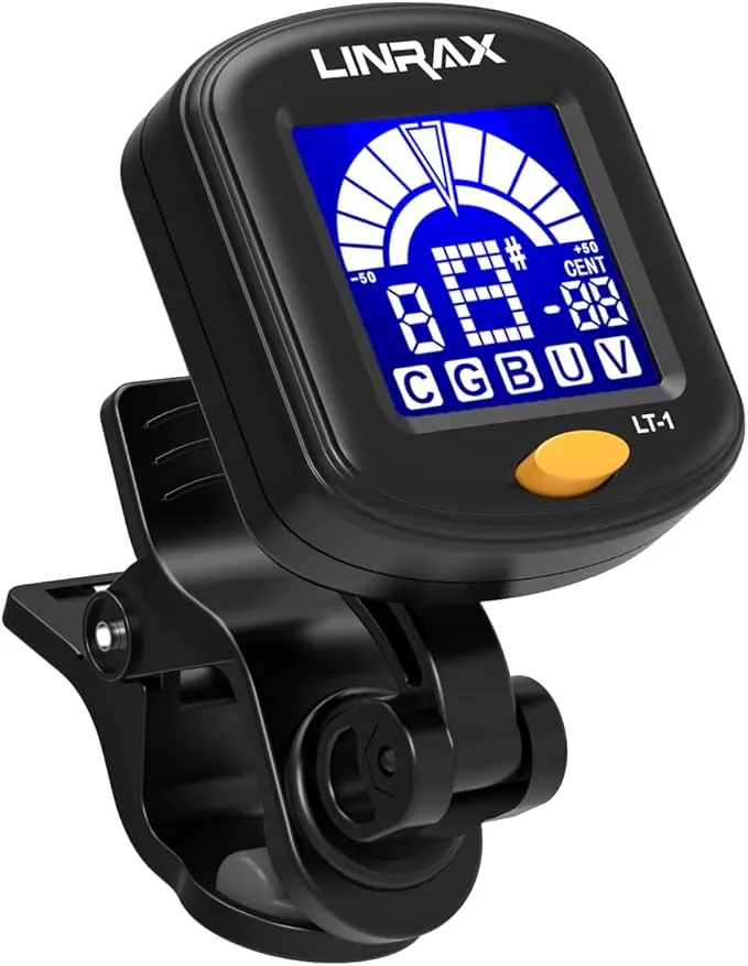LT-1 Afinador de Guitarra, Afinador Cromático para Guitarra Bajo Ukelele Violín Banjo Mandolina, Sintonizador Digital con LCD 360°, Clip On Tuner para todos los Instrumentos de Cuerda, Negro