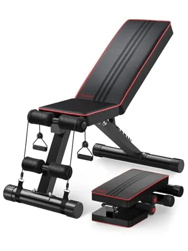 YOLEO Banco de Pesas Ajustable Plegable, Banco de Musculación Plano, Inclinado y Declinado, Banco de Ejercicios para Entrenamiento de Cuerpo Completo, Fitness para Casa