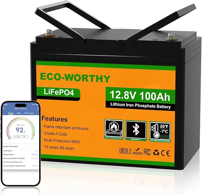 ECO-WORTHY Bateria LiFePO4 Bluetooth, bateria litio12v 100Ah, con protección contra Baja Temperatura, BMS Inteligente, 1280 WH de energía, para caravanas, autocaravanas, Pesca con caña y demás