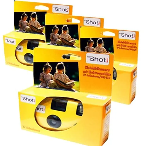 PHOTO PORST 4 cámaras desechables 1 A Edition Topshot en amarillo (cámara de boda/fiesta, 27 disparos, 4 unidades, 35 mm, automática, película de color con pilas)