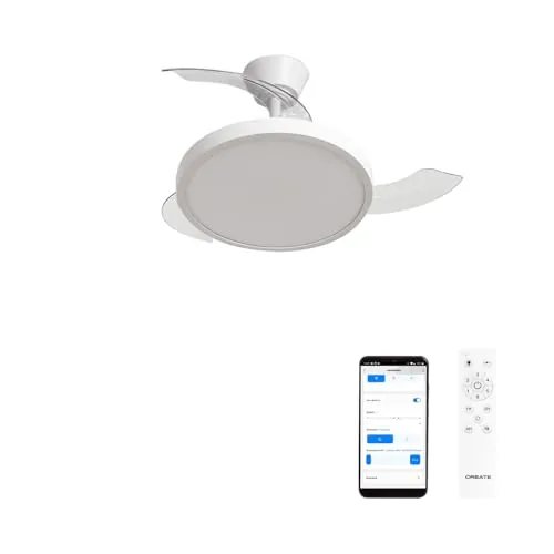 CREATE / WIND CLEAR STUDIO S/Ventilador de techo con luz blanco con Wifi y mando / 40W, Temporizador, Ø 91 cm, 6 velocidades, aspas retráctiles, 3 temperaturas de luz, función verano-invierno