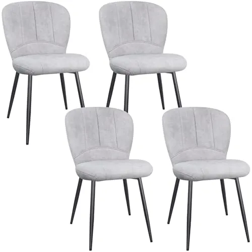 ANVOFONG Pack de 4 Sillas de Comedor Tapizadas Comfort Gris Claro | Diseño Moderno Sillas de Cocina Tela de Chenille con Patas de Metal Robusta para Comedor Salón Oficina Recepción