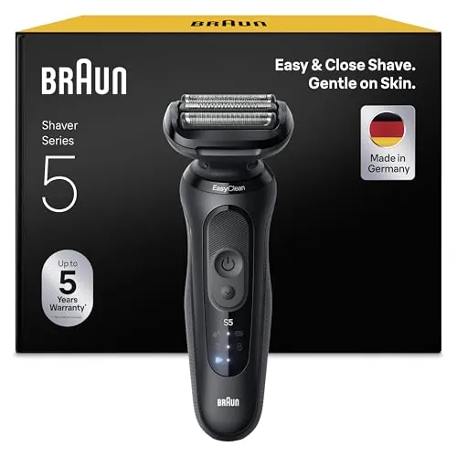 Braun Series 5 Afeitadora Eléctrica, 52-N1000SI, Negro - Máquina De Afeitar Hombre, Resistente al Agua, 2 Modos De Afeitado, Recargable, 50 Min De Uso, Láminas Flexibles, Carga Rápida