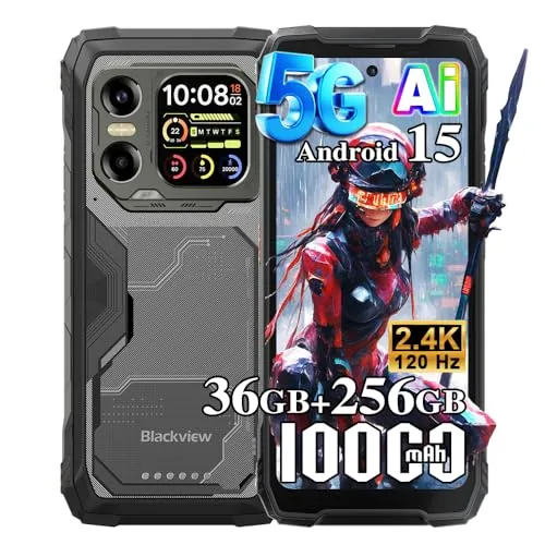 Blackview Xplore X1 5G Movil Irrompible Android 15, 36GB+256GB/TF 2TB AI Teléfono Móvil, 6,78" FHD+ &2,01", 10000mAh, 108MP+50MP Visión Nocturna, Móvil Rugerizado IP69K, Gemini AI, NFC, OTG, Negro