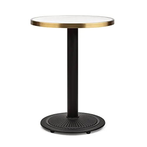 blumfeldt Patras Jewel Mesa Bistro - Mesa de Jardin Art Nouveau, Tablero de Marmol Blanco 57,5 cm Dia con Borde Dorado, 75 cm, Interior y Exterior, Base de Hierro Fundido Redonda, Negro