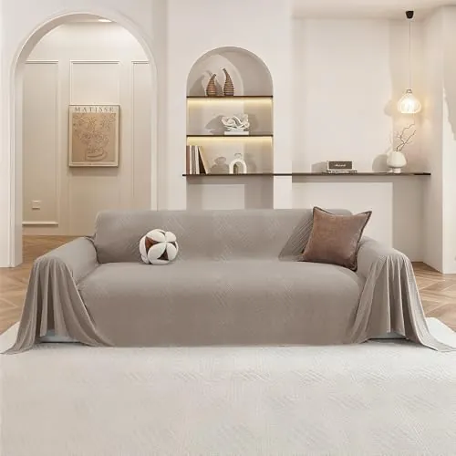 Ystyle Funda Sofa 4 Plazas, Manta Cubre Sofa, 200x380 CM, Caqui