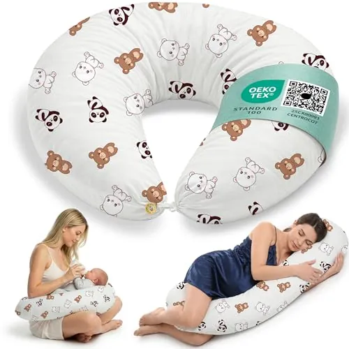 Almohada Embarazada y Cojin Lactancia Bebe para Dormir XXL Idea Regalo para Nuevas Mamás con Funda de 100% Algodón Almohada Multifuncional para Apoyo Espalda y Relleno Suave Accesorio de Maternidad