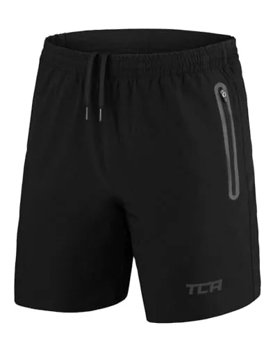 TCA Pantalones Cortos Hombre Deporte con Bolsillos de Cremallera - Pantalon Corto Deportivo Hombre Tecnología Elite Tech - Running Shorts Men Gym Correr Padel - Negro/Negro, M