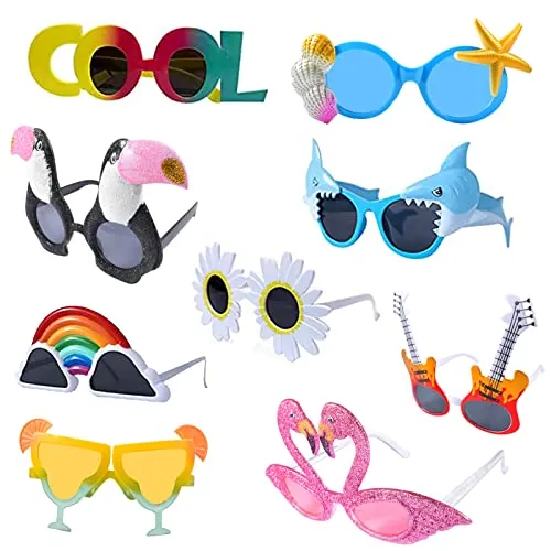 Gafas de Fiesta, 9 Pares de Gafas de Sol Divertidas, Gafas de Sol de Fiesta para Uso Casual, Gafas de Hawaii Accesorios de Fiesta, Novedad Luau Gafas de Fiesta para Niños, Adolescentes y Adultos