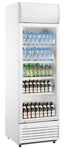 METRO Professional Frigorífico GSC2350, nevera vertical con puerta de cristal, 324 L, blanco, 180 W, iluminación LED, 4 estantes ajustables, gastronomía, bar, restaurant, tiendas