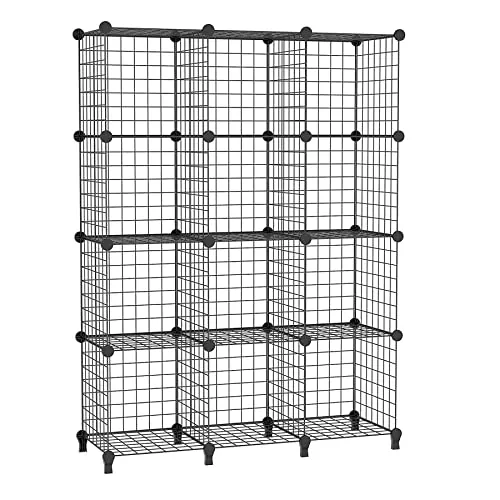 AWTATOS Estante de Almacenamiento Multiuso, 12 Cubos, Organizador modular de Alambre de Hierro, para Sala de Estar, hogar, Negro