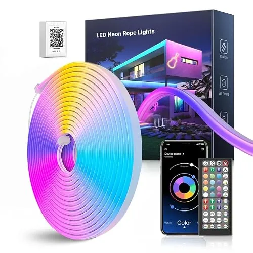 Macchiatto Tira de luces LED de neón 20m, tira LED RGB flexible de neón, IP65 resistente al agua para interior y exterior, control mediante aplicación y mando a distancia