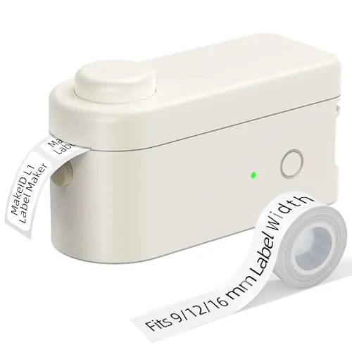 Makeid Etiquetadora Adhesivas L1-C, Impresora de Etiquetas Adhesivas, Label Maker, 20+ Cintas Creativas, Compatible con iOS/Android, para Escuela, Oficina y Hogar, Blanco (203dpi)