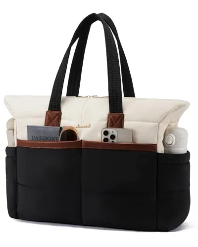 LOVEVOOK Bolso Shopper Universidad Mujer, Grande Puffer Tote Bag Bolsos para Universitarias, Elegante Bolso Portatil Ordenador para Trabajo Oficina Universitarias