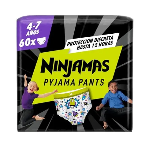 DODOT Ninjamas Pañal Branguita para Pijama con Naves Espaciales, 60 Pañales de Pijama, 4-7 Años, 17kg-30kg, Protección contra fugas toda la noche