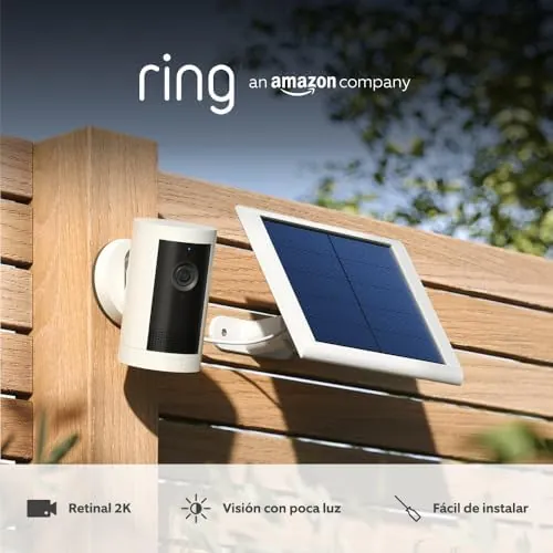 Ring | Cámara exterior Plus solar (Outdoor Camera Plus última generación) | Vídeo 2K de gran angular | Cámara inalámbrica exterior | Prueba gratuita de 30 días del plan de suscripción Ring