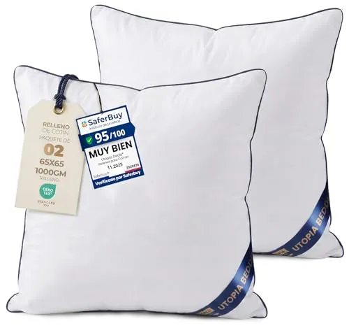 Utopia Bedding Cojines Sofa con Relleno Incluido 65x65 cm Pack de 2 Blanco