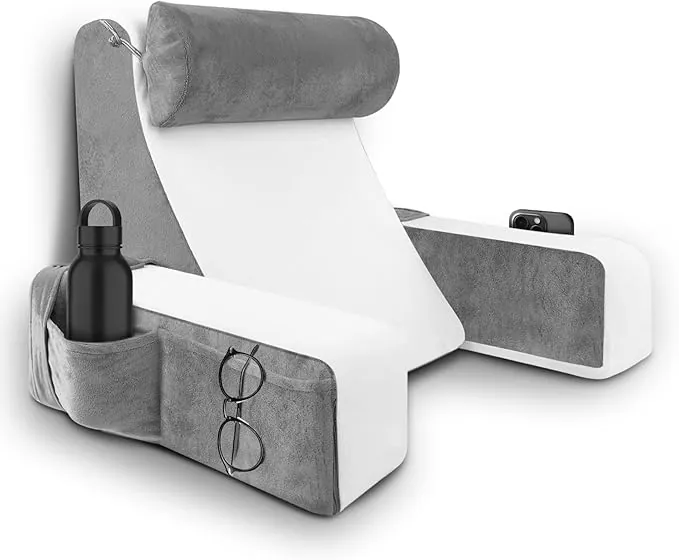 HOMCA Almohada Lectura Cama, Cojin Lectura con Cuello Desmontable y Brazos, Almohada en Forma de Cuña para Cama y Sofá, Almohada de Respaldo para Jugar, Relajarse, Leer (36x40x48cm)