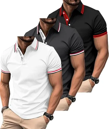 SwissWell 3 Piezas Polo Hombre Manga Corta Golf Verano Polos Hombre Negro+Gris+Blanco M