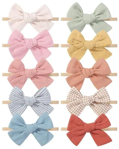 10pcs diadema hecho a mano de 3,5 pulgadas para niñas y niños pequeños con arco de pelo, nylon, algodón y lino