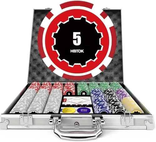 HEITOK Set de Póker 500 Fichas Numeradas 11.5g Hierro Maletín Texas Holdem