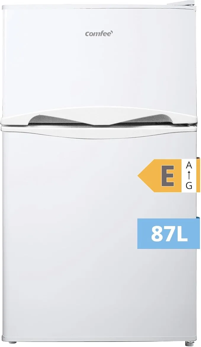Comfee' RCT87WH2(E) Nevera Congelador de Encimera, Nevera Pequeña de 87L con Luz, Estantes Extraíbles, Termostatos Ajustables, Puertas Reversibles, Blanca [Clase de Energía E]