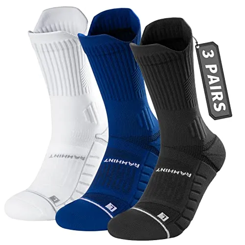 Rahhint Calcetines de Running Largos para Hombre, 3 Pares, Talla 38-42, COOLMAX Transpirables, Antiampollas, Acolchados, con Soporte de Compresión y Arco