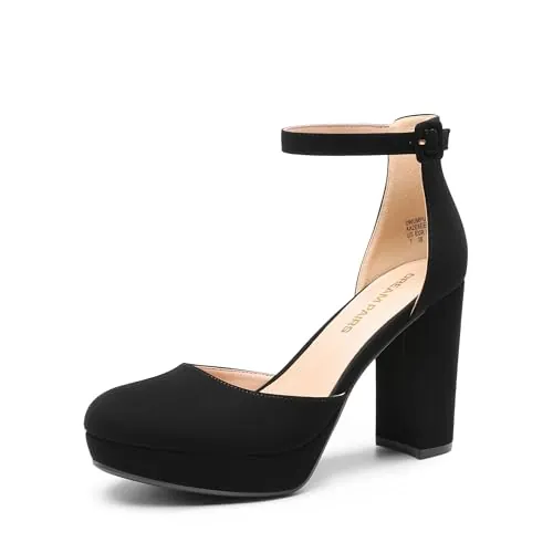 DREAM PAIRS Zapatos Tacón Alto Plataforma,Negro-Nubuck,40.5