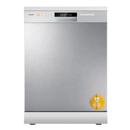 COMFEE' CDWPF1201PS Lavavajillas de Libre Instalación, 60 cm, 12 Cubiertos, Inicio Diferido, Función de Media Carga, 72 ℃ Lavado higiénico, Cestas Flexibles, Acero Inoxidable, 47 dB, Control por Boton