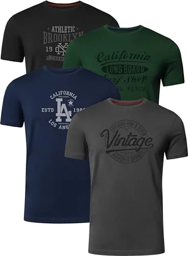 FULL TIME SPORTS Pack de 4 Camisetas Estampadas Hombre, Manga Corta, 100% Algodón, PRINT-001-PACK-5-L