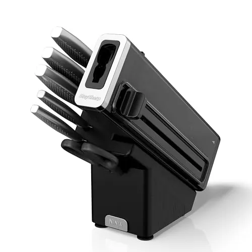 Ninja Foodi StaySharp Taco de Cuchillos con Afilador, 6 Piezas, Negro