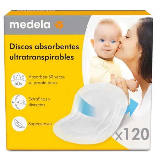 Medela discos absorbentes respirables para la lactancia, diseño discreto para un uso cómodo, paquete de 120, Exclusivo en Amazon