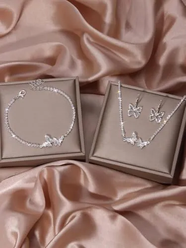 1 juego de joyas de plata para mujer, collar y pendientes de gota, accesorio elegante para mujer para ocasiones especiales, collar y pendientes de plata clásicos, Meduim, Cobre, No es una piedra