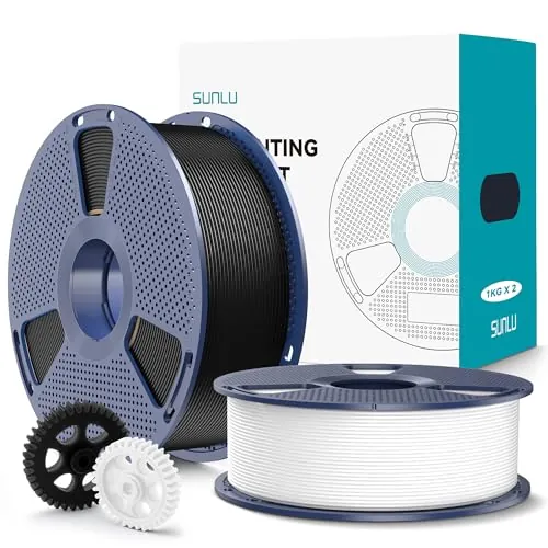 SUNLU 2KG PLA+2.0 Filament, 1KG por Carrete, 2 Rollos, Negro+Blanco