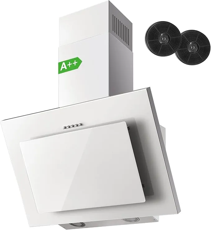 Campana Extractora 60 cm, TopStrong Clase A++ Campana Cocina Decorativa 60 cm Blanco con Filtro Carbono, Evacuación al Exterior & Recirculación Interna, Bajo Consumo, 350m³/h, 3 Niveles, LED