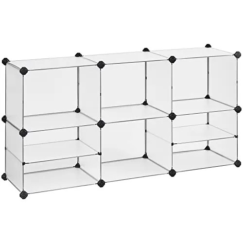 SONGMICS Estantería Modular de 9 Compartimentos, Organizador de Plástico | Zapatero, 30 x 40 x 30 cm, 39 x 40 x 15 cm, con Martillo de Goma y Hierro, Blanco, Colección DAMION LPC36W
