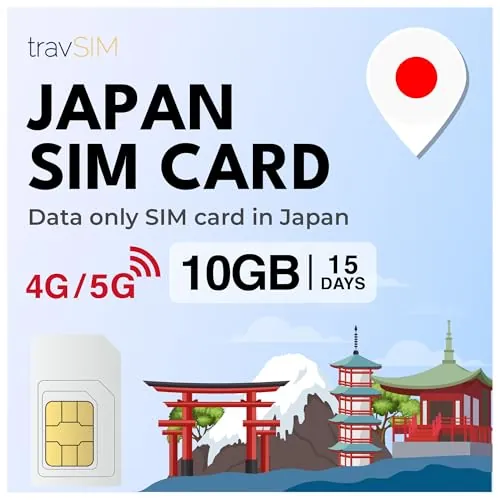 travSIM Japan SIM | 15 días – 10GB de Datos | Datos de Alta Velocidad 5G/4G | Tarjeta SIM Japón con Acceso Ilimitado a Google, Facebook, Whatsapp, Instagram y más