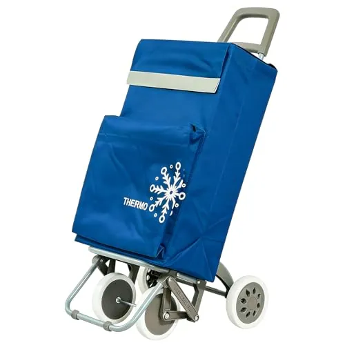 Carro de Compra Plegable Ligero, Bolsa Térmica, 100x41x33cm, 40 litros, 4 Ruedas, Embalado con Cartón Reforzado (Marino)