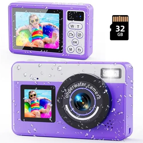 Cámara Digital, MaxMango Cámara Subacuática 10FT Cámara Digital a Prueba de Agua Zoom Digital 18X con Tarjeta de 32GB, Cámara de Fotos para niños Adolescentes Principiantes Adulto