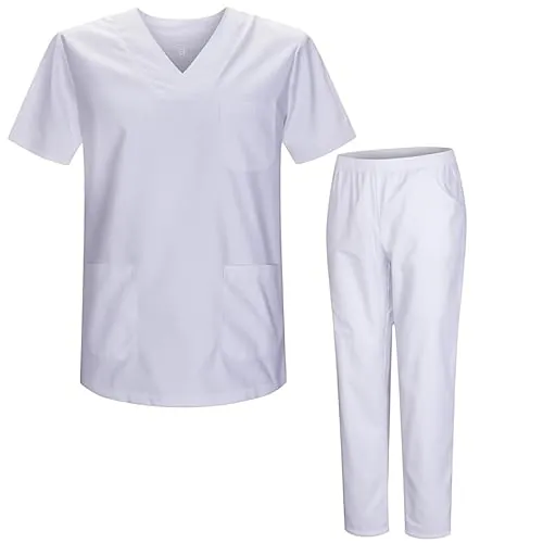 Victory KAIXUAN - Uniforme Sanitaria DE MÉDICO Enfermera Limpieza HOSTELERÍA - Pijama Sanitario Unisex – Casaca Y PANTALÓN SANITARIO Conjunto – Serie 817&8312 (Blanco, M)