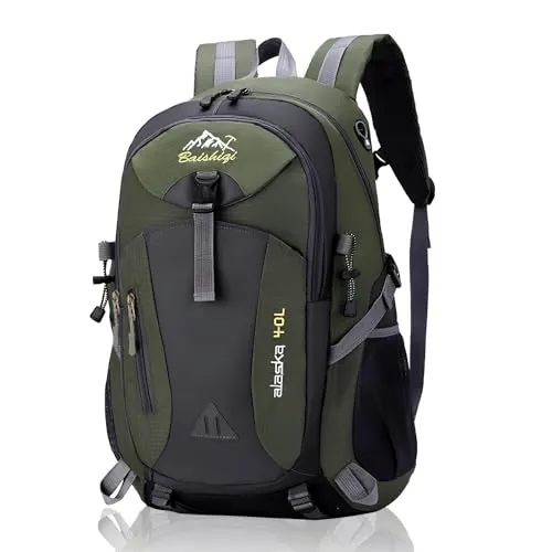 Qooloo Mochilas Senderismo Hombre Mujer, Mochila de Viaje Escalada 40 Litros Impermeable Multifuncional Gran Capacidad para Camping Excursiones Acampadas Montaña al Aire Libre, Verde