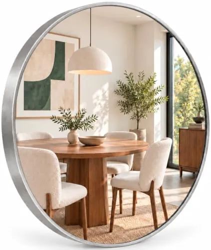 Marctani Espejo Redondo de Pared Dorado 50 cm, Espejo Decorativo de Aluminio Cepillado, Ligero y Fácil de Colgar, para Baño, Tocador, Recibidor, Salón, Dormitorio y Entrada