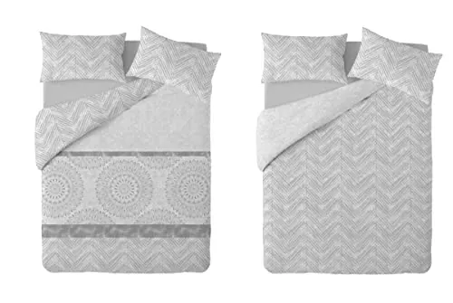 Textilhome Funda Nórdica Mandala Cama 150 240x220 cm Microfibra Gris | Juego de funda nórdica 240x220 cm con 2 fundas de almohada. Microfibra suave, resistente, transpirable y lavable.
