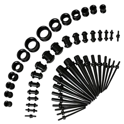 NUDVMUCH 50 Dilataciones Orejas, 1,6 mm-10 mm Silicona Oreja, Estiramiento de Oreja Tapones y Tapones Acrílicos, Juego de Expansores de Medidores de Oreja Joyería Piercing para el Cuerpo
