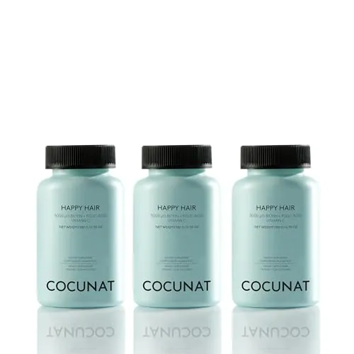 COCUNAT - Happy Hair Pack 3 Meses - Vitaminas para Favorecer Crecimiento del Cabello - Fortalece, Estimula el Crecimiento y Previene la Caída - Cabello Fuerte y Denso - Biotina 5.000 mcg - 180 uds