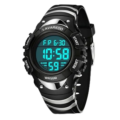 caprock Reloj Digital para niños y niñas, con Alarma, Temporizador, Hora y Fecha, Resistente al Agua, Ideal para Exteriores, de 3 a 12 años (Negro)