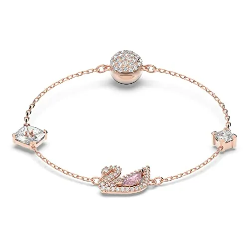 Swarovski Pulsera Dazzling Swan, Cierre magnético, Cisne, Rosa, Baño tono oro rosa