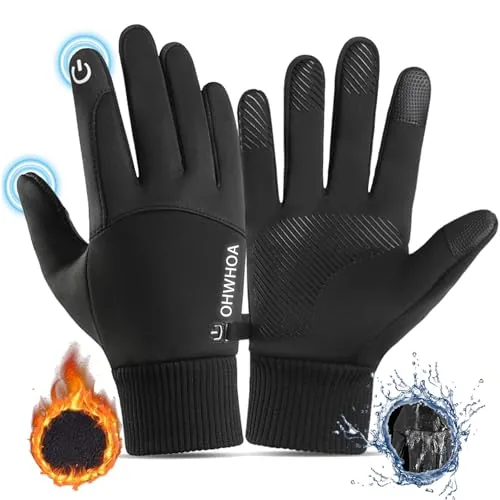 OHWHOA Guantes Invierno Impermeables por Hombre y Mujer, Guantes Moto Termicos Pantalla Táctil por Ciclismo, Running, Camping, Senderismo, Escalada, Combate, Esquiar