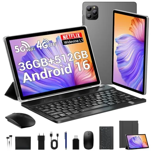 VELVDIVA Tablet 11 Pulgadas Android 16 con 36GB+512GB(2TB Expandible),Octa-Core 2.0GHz Tableta, 8000mAh Widevine L1/4G LTE/5G/WiFi/13MP+8MP/Facial ID/GPS/Tablets con Teclado Ratón-Gris